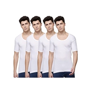 dollar lehar men combed cotton round neck with sleeve vest -white