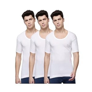 dollar lehar men combed cotton round neck with sleeve vest -white