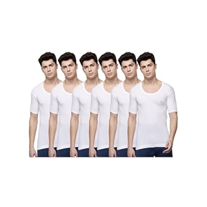 dollar lehar men combed cotton round neck with sleeve vest -white