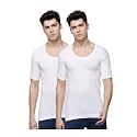 Dollar Lehar Men Combed Cotton Round Neck with Sleeve Vest -White