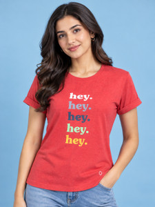 Dollar Missy Typography Women Round Neck Red