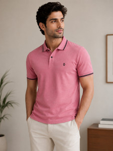 Dollar Solid Men Polo Neck Pink T-Shirt