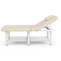 Dolonm 30.5in Wide × 75in Long Stationary Massage Table with Backrest and Storage Space, Metal Frame PU Leather for Treatment Table Physical Therapy Table Spa Facial Bed, Beige Gray - 6 Round Legs