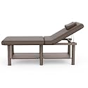 Dolonm 30.5in Wide × 75in Long Stationary Massage Table with Backrest and Storage Space, Metal Frame PU Leather for Treatment Table Physical Therapy Table Spa Facial Bed, Brown - 6 Round Legs