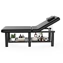 Dolonm 30.5in Wide × 75in Long Stationary Massage Table with Backrest and Storage Space, Metal Frame PU Leather for Treatment Table Physical Therapy Table Spa Facial Bed, Black - 6 Square Legs