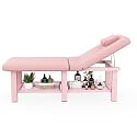 Dolonm 30.5in Wide × 75in Long Stationary Massage Table with Backrest and Storage Space, Metal Frame PU Leather for Treatment Table Physical Therapy Table Spa Facial Bed, Pink - 6 Square Legs