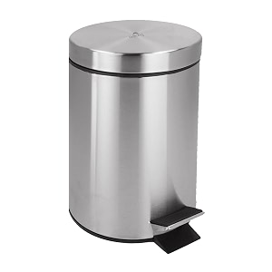 dolphy stainless steel plain pedal dustbin with plastic bucket and lid  trash can round shape dustbin for home bathroom kitchen office bedroom 3 litres- 6  10 inchessmall size