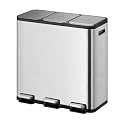 DOLPHY Stainless Steel Step-On Pedal Dustbin | With 3 Compartment 15L+15L+15L Rectangular Removable Inner Bucket Trash Can | For Bathroom, Home, Kitchen, And Office With Lid - 45 Litres Capacity