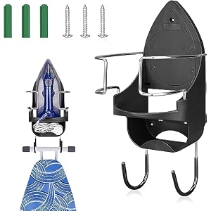 dolphy wall mounted iron board holder with hooks for household laundry room black