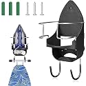 DOLPHY Wall Mounted Iron Board Holder with Hooks for Household Laundry Room (Black)