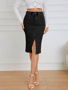 dolsia washed women pencil black skirt