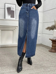 dolsia washed women pencil blue skirt