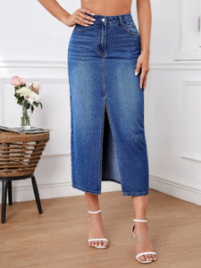 dolsia washed women pencil blue skirt