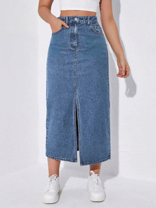 dolsia washed women pencil blue skirt
