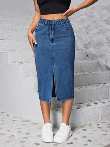 dolsia washed women pencil blue skirt