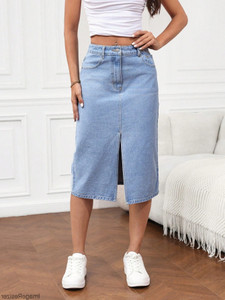 dolsia washed women pencil light blue skirt