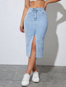 dolsia Washed Women Pencil Light Blue Skirt