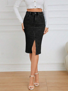 dolsia Washed Women Pencil Black Skirt