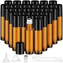 Domensi 30 Pcs Essential Oil Bottles, 10 ml Glass Bottle with Stainless Steel Roller Ball and Cap for Travel, Perfume, Lip Balm, 2 Funnels, 0.5 ml Dropper(Amber)