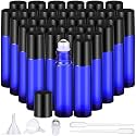Domensi 30 Pcs Essential Oil Bottles, 10 ml Glass Bottle with Stainless Steel Roller Ball and Cap for Travel, Perfume, Lip Balm, 2 Funnels, 0.5 ml Dropper(Cobalt Blue)