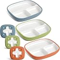 Domensi Kids Porcelain Plates with Silicone Sleeves,Elegant,3 Set