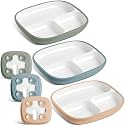 Domensi Kids Porcelain Plates with Silicone Sleeves,Stylish,3 Set