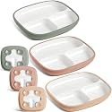 Domensi Kids Porcelain Plates with Silicone Sleeves,Vibrant,3 Set