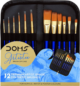 doms 12 artistic brushes with zip case pouch  for acrylic water  poster colors