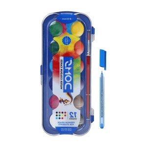 doms 12 shades water color cakes 28mm with brush and blue pen pen
