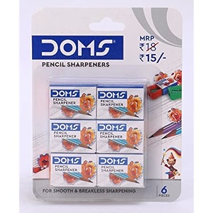 doms non-toxic multicoloured pencil sharpener  blister pack of 6 sharpeners  smooth amp breakless sharpening