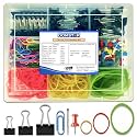 DOMSTAR 9in1 Essential Office Stationery Kit | Assorted Binder Clips, Paper Clip, Office Pin, Push Pin, Rubber Band Combo
