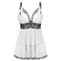 Donnalla Plus Size Babydoll Lingerie Set for Women Sexy Mesh Lace Nightwear Adjustable Straps V Neck Chemise with Panty