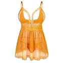 Donnalla Plus Size Babydoll Lingerie Set for Women Sexy Mesh Lace Nightwear Adjustable Straps V Neck Chemise with Panty