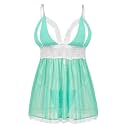 Donnalla Plus Size Babydoll Lingerie Set for Women Sexy Mesh Lace Nightwear Adjustable Straps V Neck Chemise with Panty