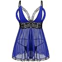 Donnalla Plus Size Babydoll Lingerie Set for Women Sexy Mesh Lace Nightwear Adjustable Straps V Neck Chemise with Panty
