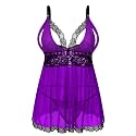 Donnalla Plus Size Babydoll Lingerie Set for Women Sexy Mesh Lace Nightwear Adjustable Straps V Neck Chemise with Panty