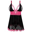 Donnalla Plus Size Babydoll Lingerie Set for Women Sexy Mesh Lace Nightwear Adjustable Straps V Neck Chemise with Panty