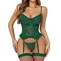 Donnalla Sexy Lingerie for Women Lace Garter Set with Teddy Stockings