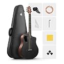 Donner 38" Carbon X Wood Acoustic Guitar Beginner & Intermediate Learner Kits - Carbon Fiber Top, Wooden Body, Durable Solid Guitar with Case, Strap, Steel-String, RISING-G1 (Satin, Brown)