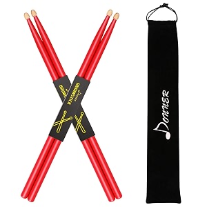 donner 7a snare drum sticks classic maple wood drumstick 2 pair with carrying bag for kids beginner red