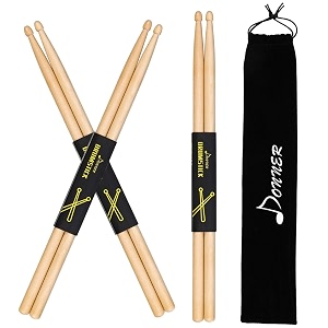 donner 7a snare drum sticks classic maple wood drumsticks 3 pair with carrying bag for kids beginner natural