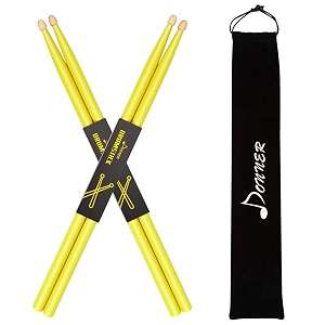 donner 7a snare drum sticks classic maple wood drumstick 2 pair with carrying bag for kids beginner yellow