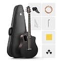 Donner Acoustic Guitar Kits for Beginners, Intermediate Learners &amp; Adults - 38" Steel-String Guitars with Carbon Fiber Top, Wooden Bowl, Includes Free Lessons, Case, Strap (Satin, Black)