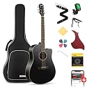 Donner Black Acoustic Guitar for Beginners, Adult, Teens, Starter Kits - Full Size 41'' Steel-String Acustica Guitarra Bundle Set with Free Online Lesson, Gig Bag, Strap, Tuner, Cutaway, DAG-1CB