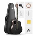 Donner Carbon X Wood Acoustic Guitar Beginner & Intermediate Learner Kits - Carbon Fiber Top, Wooden Bowl, 38" Durable Solid Guitar with Case, Strap, Steel-String, RISING-G1 (Gloss, Black)