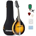 Donner A Style Mandolin Instrument Sunburst Beginner Adult Acoustic Mandolin Musical Instrument Mahogany 8 String, Bundle With Tuner String Bag Guitar Picks,DML-1
