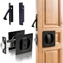 Dontay Pocket Door Key Lock with Edge Pull Handle,2 3/8" Backset,Stainless Steel Recessed 2 Sided,Hardware for 1 3/8" to 2 3/16" Sliding Door&Bathroom Doors (Matte Black, Square - 2 Set)