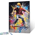 Doodle Inspired Skateboard Paint by Numbers Kits 16x20 inch Canvas Graffiti Street Art DIY Oil Painting for Kids, Adults Beginner Extrem Sport Paintwork with Brushes Adventure Gift(Frameless)