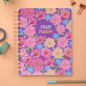 doodle ultimate premium undated spiral hard bound study planner  b5 planner  goal-setting academic study organizer with exam prep and progress tracking - 240 pages floral flutter