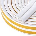 Door Seal D-Type Strip Weather Stripping Self Adhesive Foam for Doors and Windows, Soundproofing Weatherstrip Gap Collision Avoidance 6 Meter (White, 6 Meter - Pack of 5)